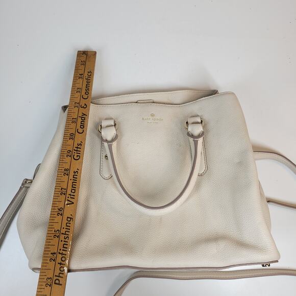Kate Spade Larchmont Ave Evangelie Satchel Cream‎ Pebbled Leather Crossbody Bag - Picture 6 of 16